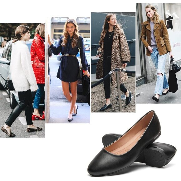 Women's Black PU Leather Closed Toe Slip on Comfortable Ballet Flats Shoes - Picture 4 of 9